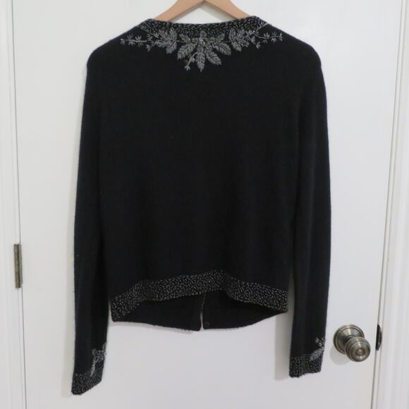 Moschino Cheap and Chic Womens Sz M Black Beaded Cardigan Wool Angora Sweater - Picture 2 of 10